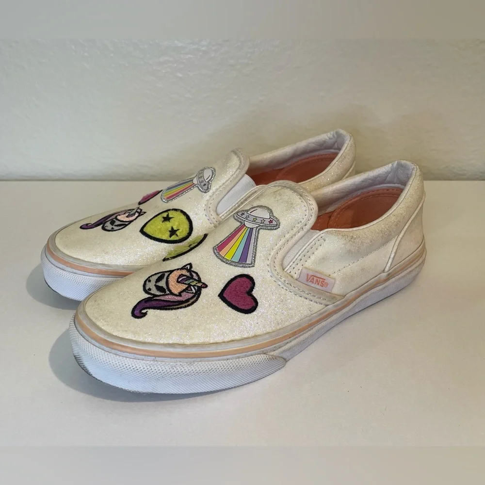 Vans‎ Kid’s Unicorn Alien Glitter Classic Slip-On Sneakers Patches Size 3